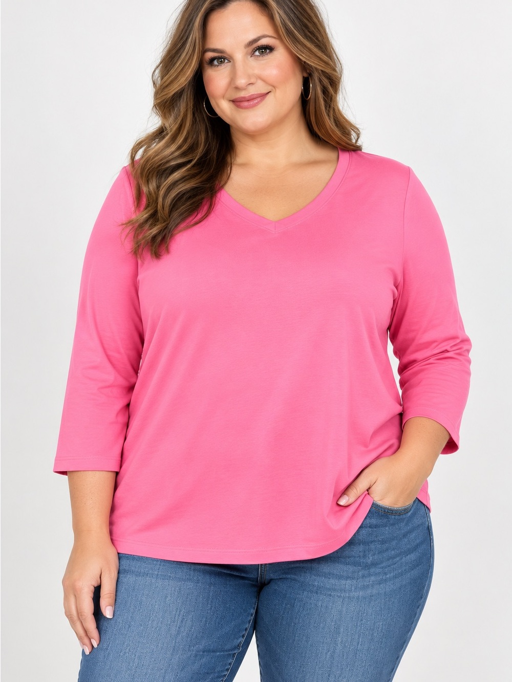 NWT Women’s 3X Fabulous Pink St. John’s Bay V-Neck Long Sleeve Essential Tee